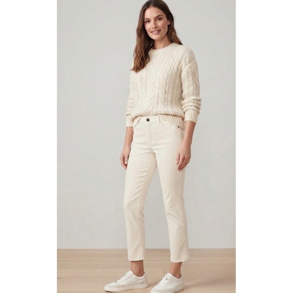 Talbots Simply Flattering Straight Corduroy Pants Cream Off White 2P Petite NEW